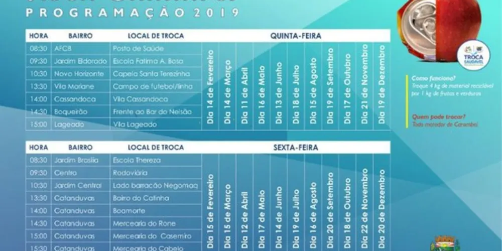 Programação do programa Troca Saudável para 2019