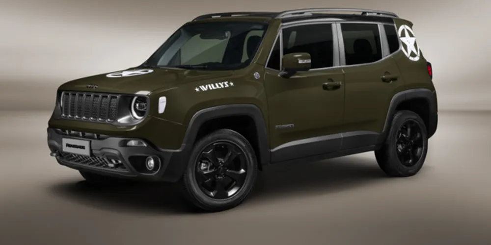 A carroceria do Jeep Renegade Willys é Verde Recon, combinada a peças com acabamento escuro