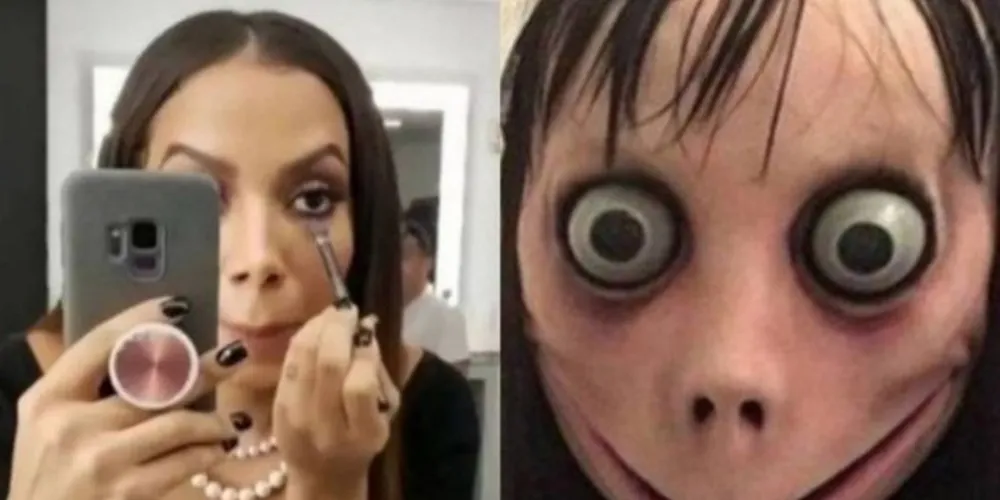 Fãs printaram pose que cantora fez em frente ao espelho e enxergaram a careta parecida à da boneca Momo