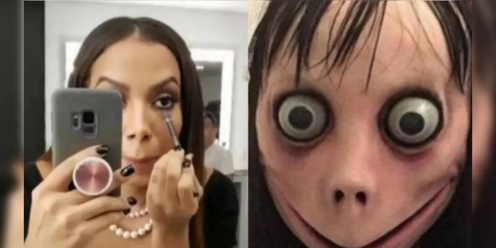 Fãs printaram pose que cantora fez em frente ao espelho e enxergaram a careta parecida à da boneca Momo