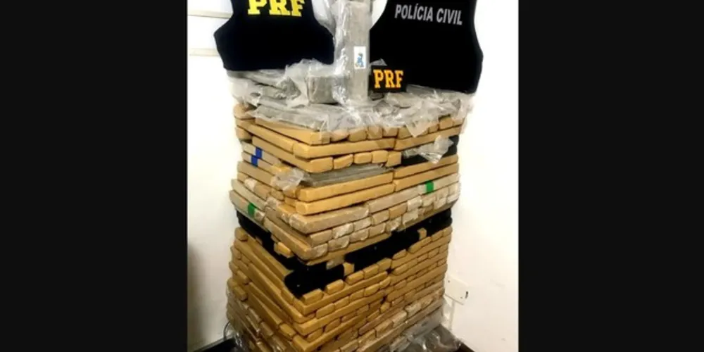 A PRF e o Denarc apreenderam 420 kg de maconha na BR-277, em Palmeira