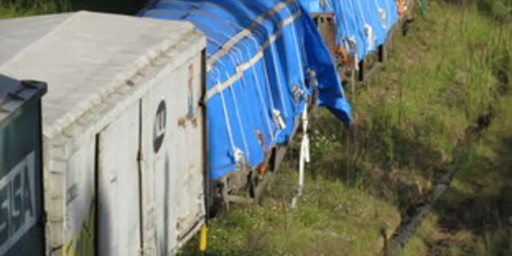 Vagões de locomotiva tiveram a cinta que protege a lona cortada e carga de cimento acabou saqueada