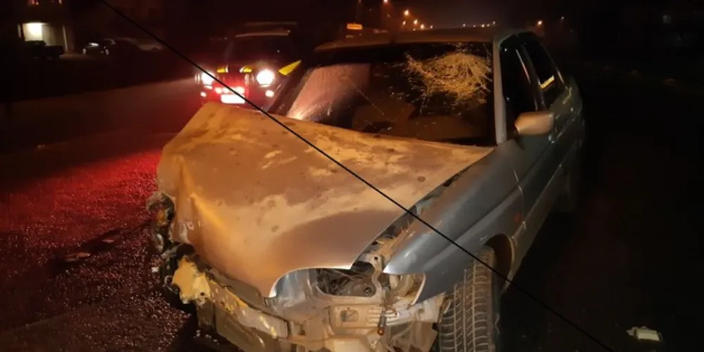 O motorista colidiu contra o caminhão, rodou na pista e parou do outro lado da rodovia