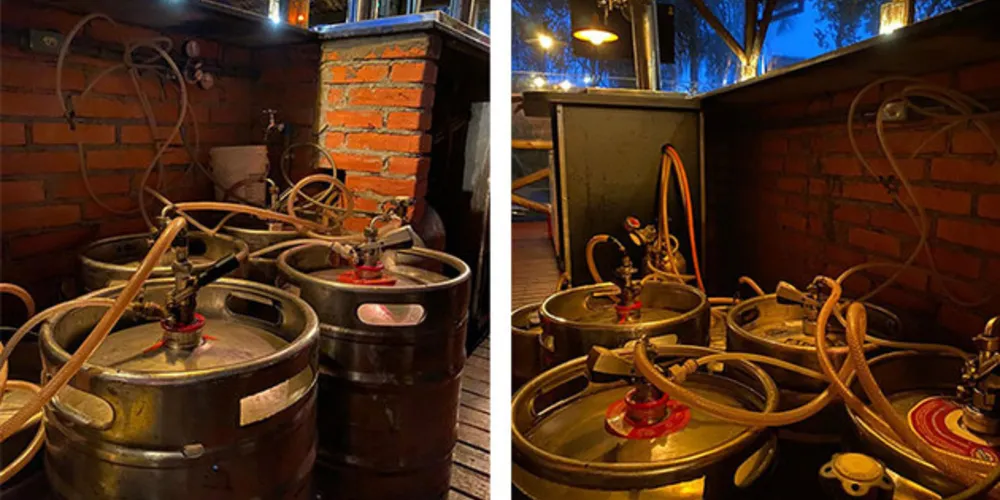 Rótulo acima do bico, que serve os clientes, contava com do chope de marca Premium, contudo, estavam ligados a barris de marca diversa