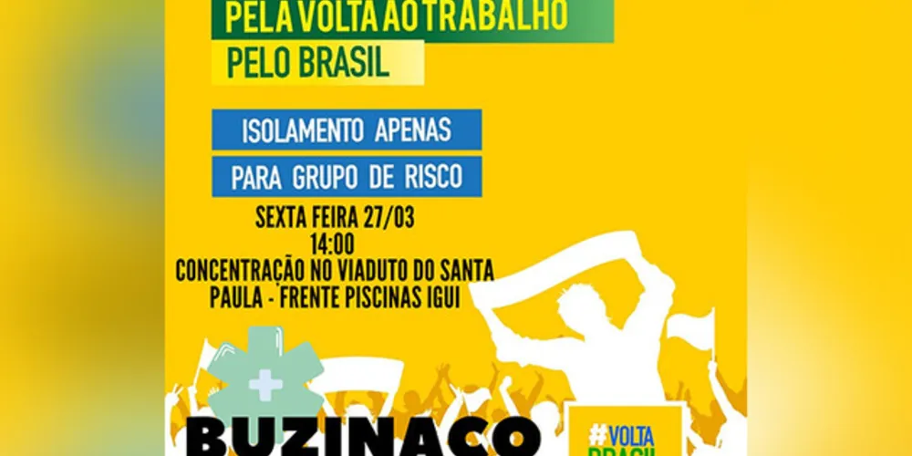 Grupo vai às ruas para pedir que comércio volte a abrir as portas, como pede o presidente Bolsonaro