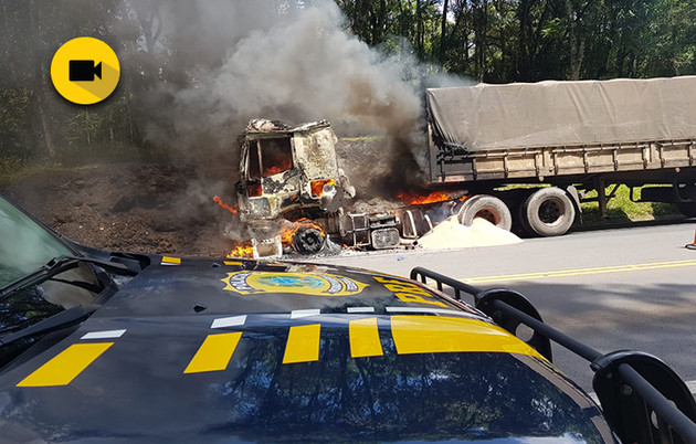 Imagem ilustrativa da imagem Caminhão pega fogo e assusta motoristas na BR-277