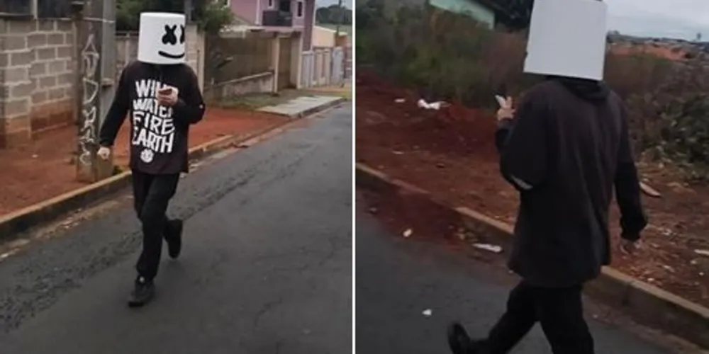 Rapaz chamou a atenção de todos ao sair à rua com balde na cabeça