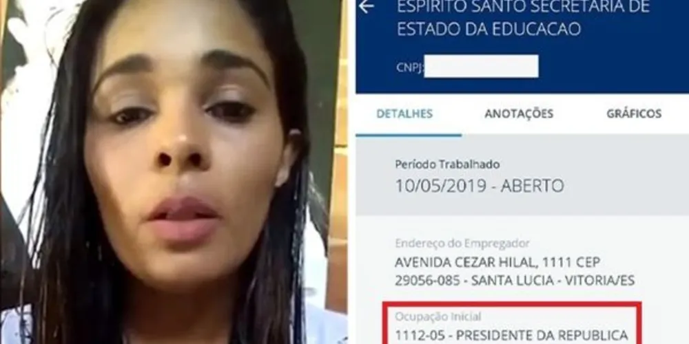 A revelação ocorreu após ela ter tentado obter o auxílio emergencial de R$ 600 negado por constar em sua Carteira de Trabalho Digital que ela ocupava o cargo mais importante do Brasil. 