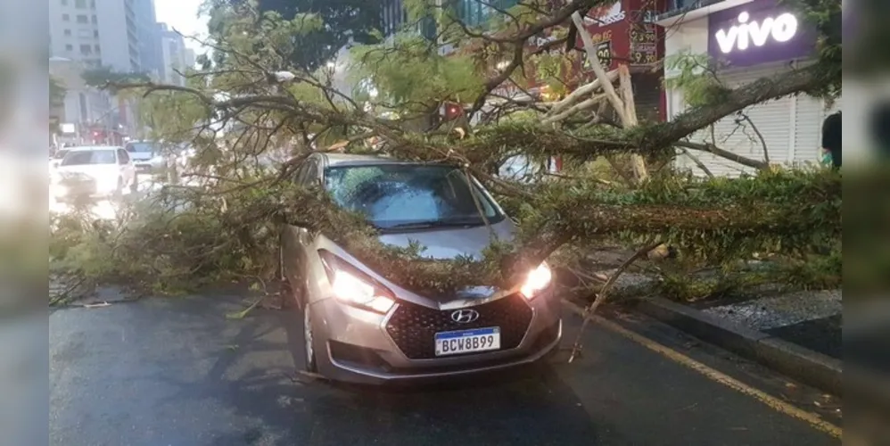 Fortes ventos também atingiram a cidade de Castro na manhã desta terça-feira (30) e derrubaram diversos postes de energia. 