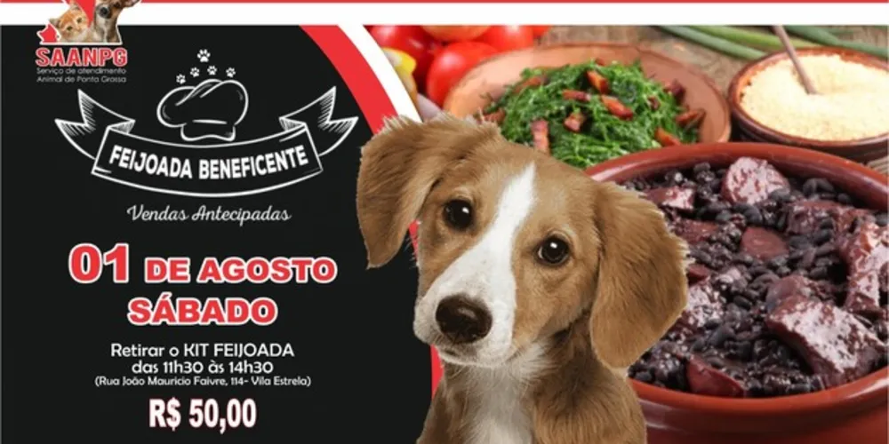 A ONG Serviço de Atendimento Animal de Ponta Grossa (SAANPG), está promovendo a venda de kits de feijoada, que serão entregues no dia 01 de agosto.