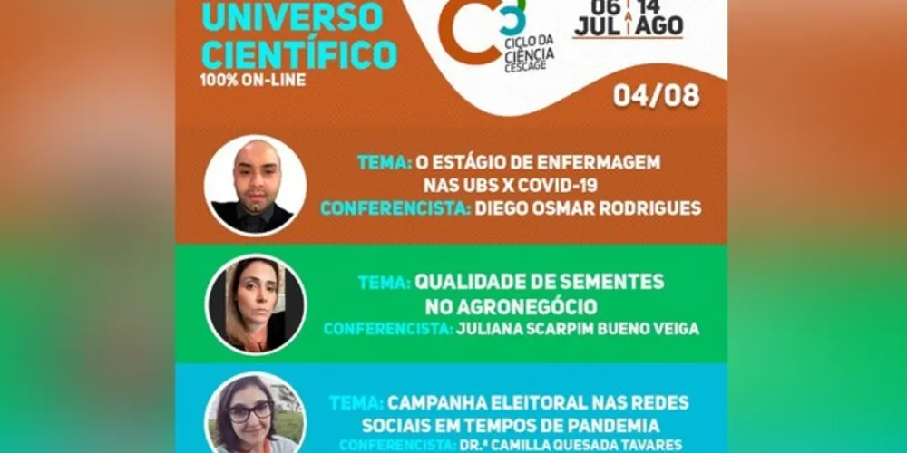 As discussões começam às 18h, divididas nas áreas da Saúde, Agrarias, Exatas e Humanas.