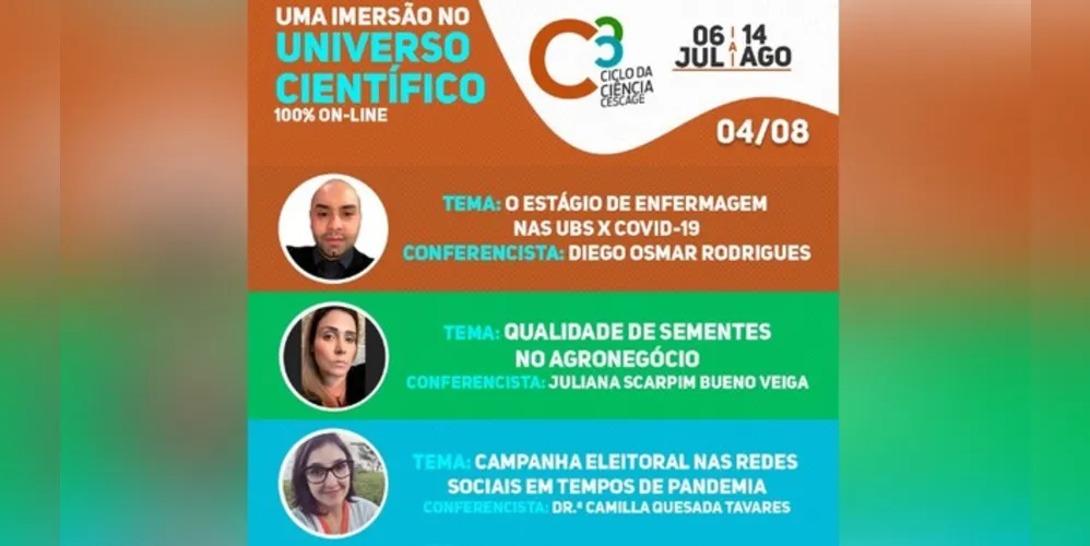 As discussões começam às 18h, divididas nas áreas da Saúde, Agrarias, Exatas e Humanas.
