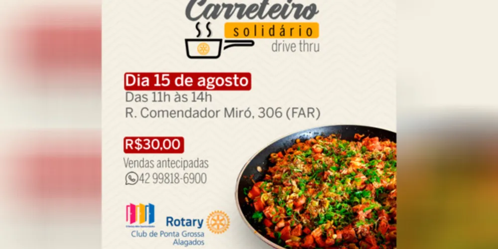 O arroz carreteiro é um prato tradicional do clube e apreciado por seus integrantes e parceiros.