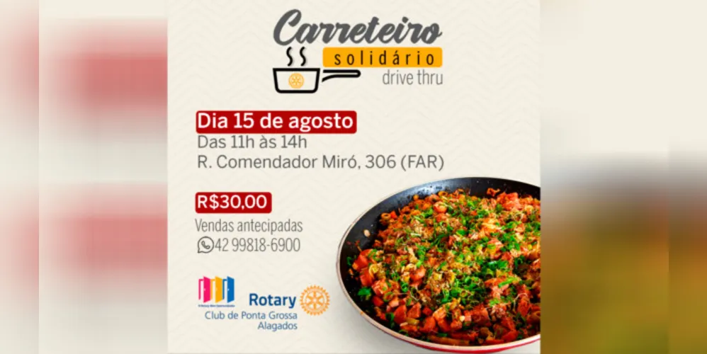 O arroz carreteiro é um prato tradicional do clube e apreciado por seus integrantes e parceiros.