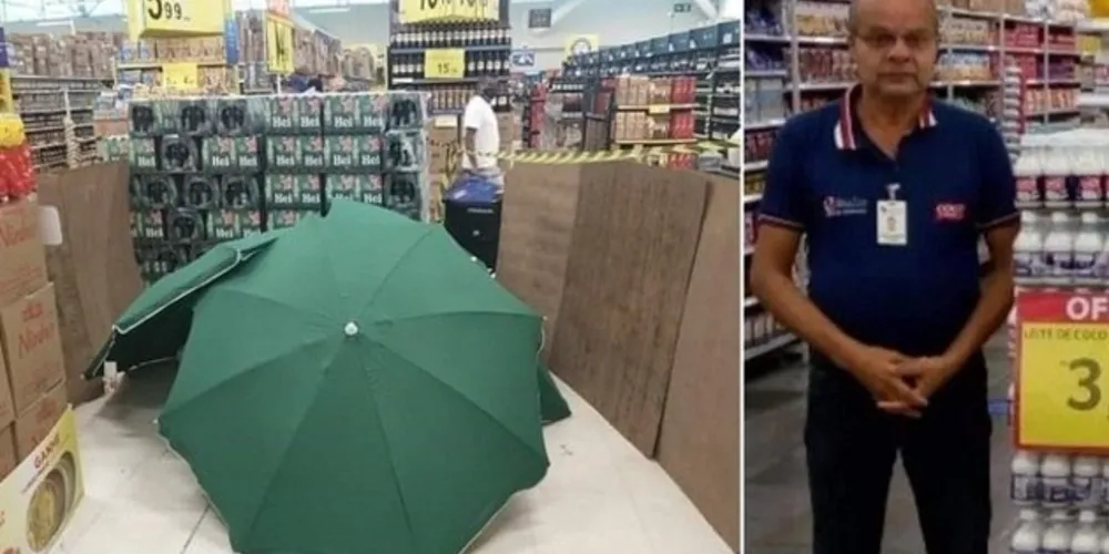 Corpo de Moisés, funcionário do mercado, ficou tapado por guarda-sóis.