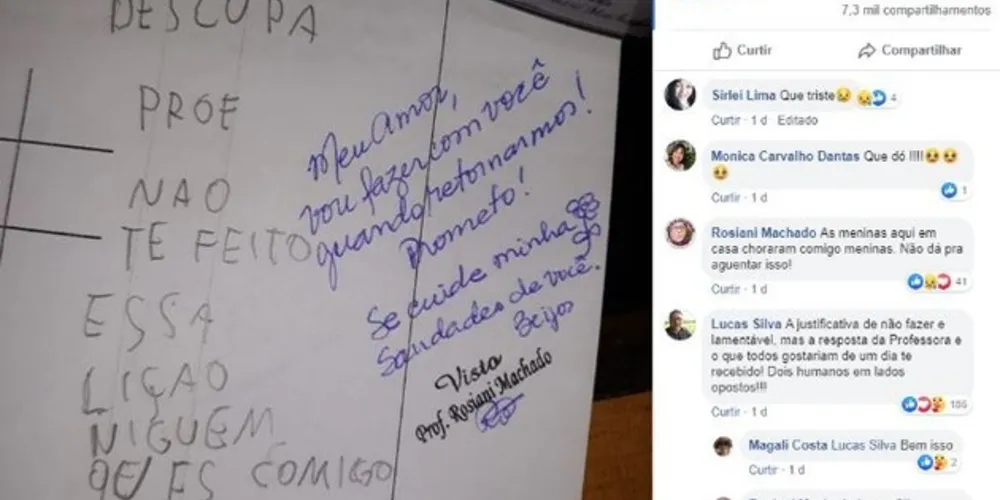 Post da professora Rosiani Machado, do Paraná, viraliza nas redes sociais