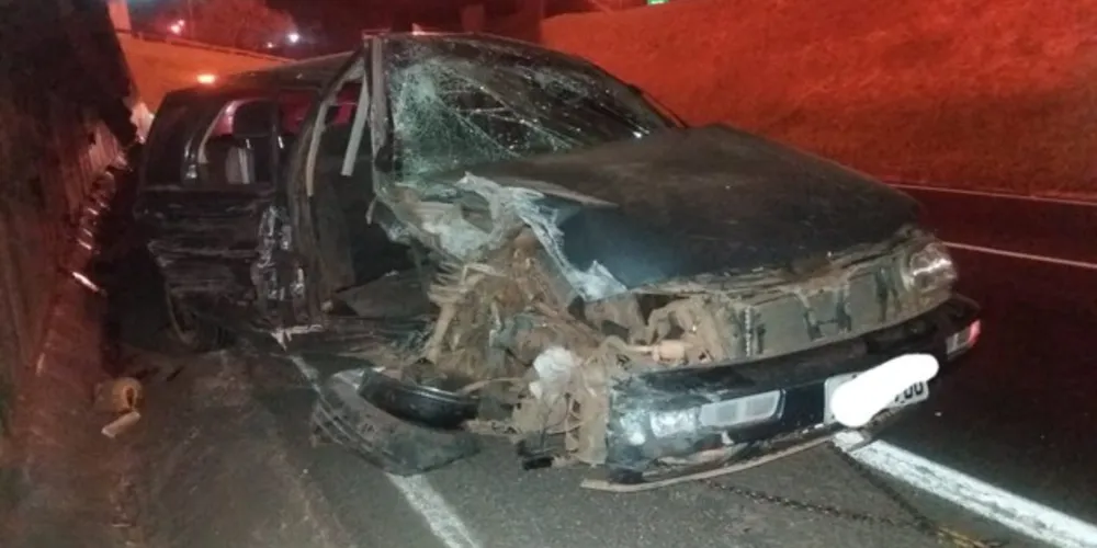 O veículo atingiu o anteparo ao fazer uma curva embaixo do viaduto