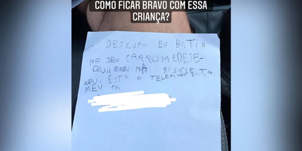 Menino deixou telefone do pai para que dono do carro entrasse em contato