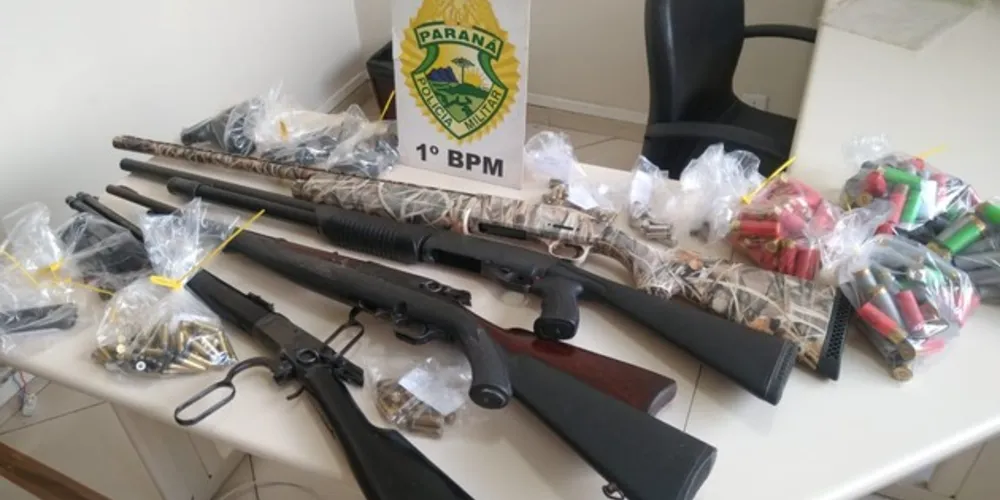 Todas as armas e as 286 munições foram apreendidas e levadas à delegacia junto com o suspeito