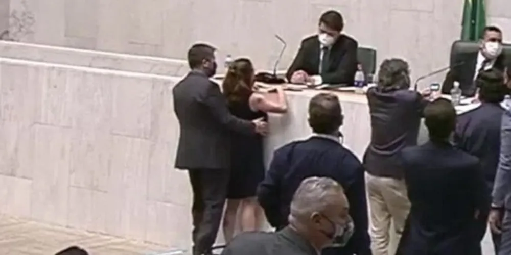 Momento em que deputado apalpa seio de deputada.
