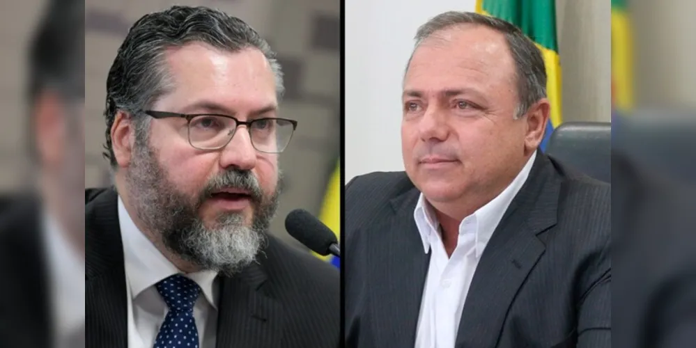 Ernesto Araújo (à esquerda) e Eduardo Pazuello (à direita).