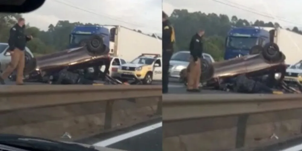 O capotamento aconteceu na manhã desta terça-feira (27).