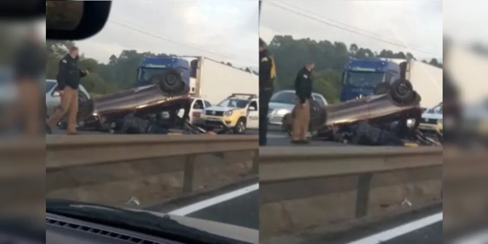 O capotamento aconteceu na manhã desta terça-feira (27).