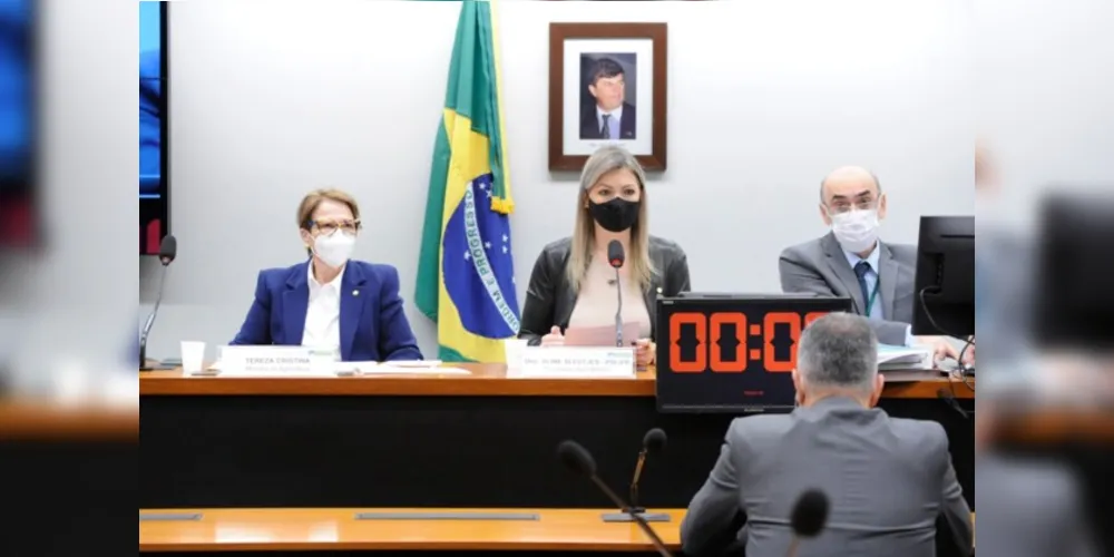 Ministra Tereza Cristina, à esquerda e no centro a deputada Aline Sleutjes.