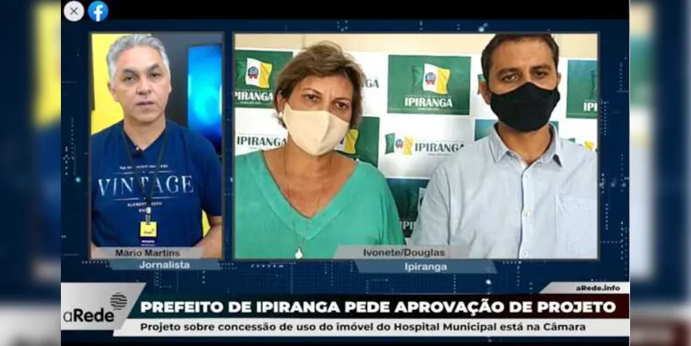 Prefeito Douglas Davi Cruze a vice Ivonete Costa participaram de uma live na manhã desta quinta-feira no Portal aRede