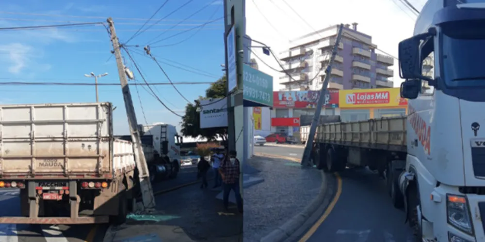 Veículo atingiu um poste ao sair da Avenida Visconde de Taunay e entrar na Avenida João Manoel dos Santos Ribas