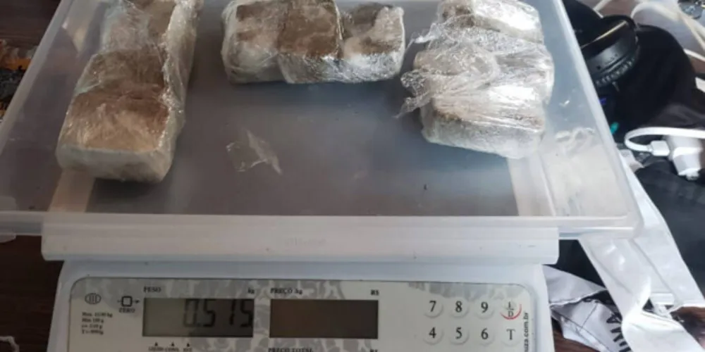 Em posse do servidor foram encontrados 515 gramas de substância análoga a maconha, um aparelho celular e um carregador e seis pacotes de fumo caiçara