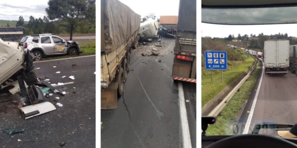 A cabine de um dos caminhões se desprendeu por conta do forte impacto