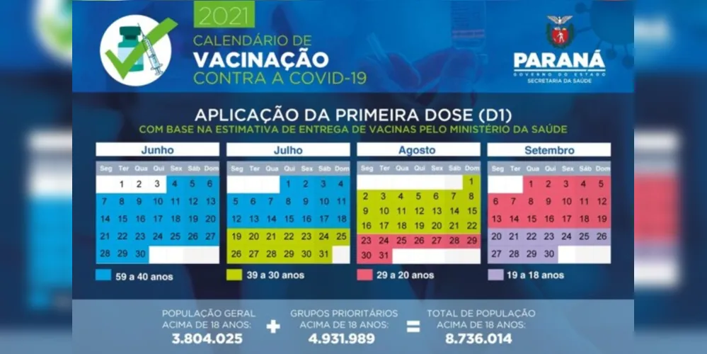 Imagem ilustrativa da imagem Estado divulga calendário para população em geral
