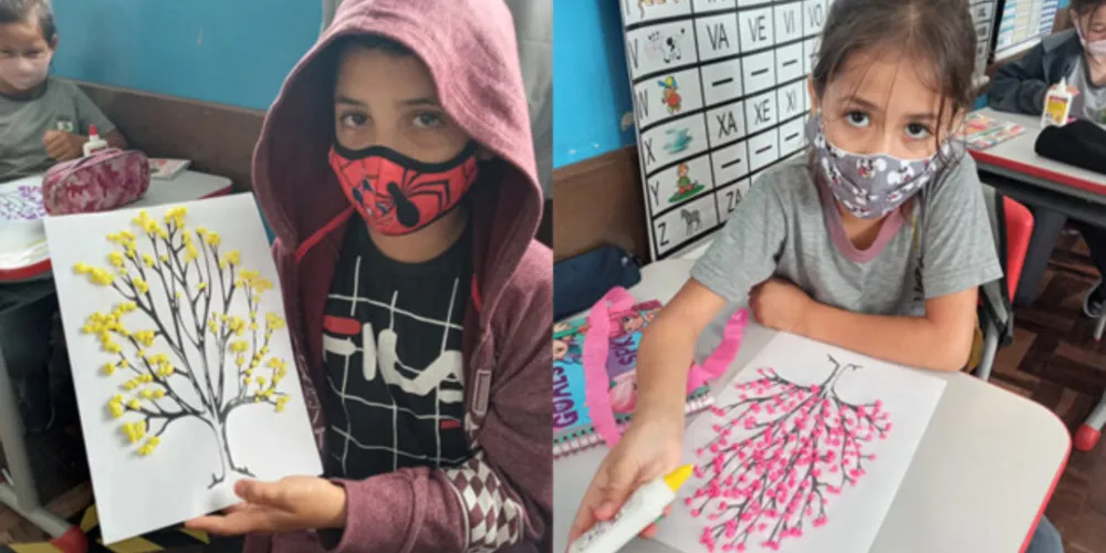 Confecção de trabalhos pelos alunos foi exposto em mural