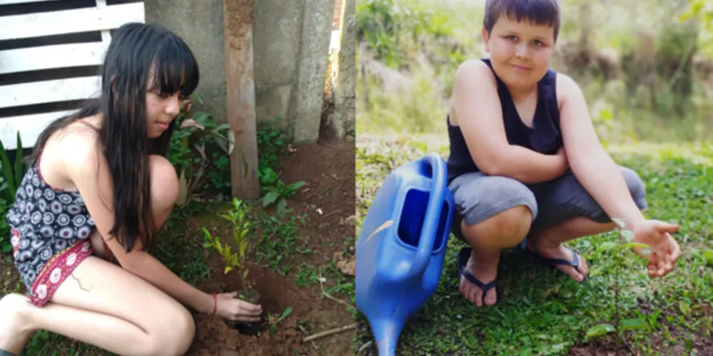 Maria Beatriz e Matheus fizeram registros de suas ações ambientais
