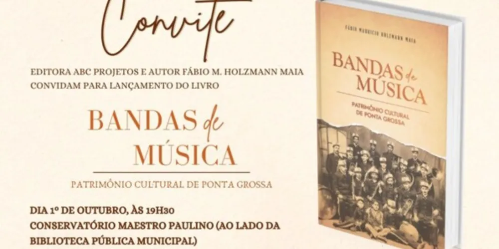Fábio Maurício Holzmann Maia lança livro  "Bandas de Música" no dia 1º de outubro