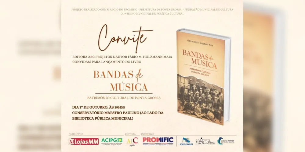 Fábio Maurício Holzmann Maia lança livro  "Bandas de Música" no dia 1º de outubro