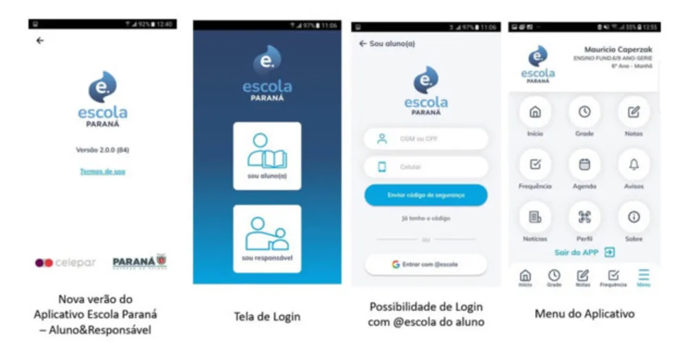 Já está disponível na Google Play (para sistema Android) e na Apple Store (iOS) a nova versão do aplicativo Escola Paraná para alunos e pais ou responsáveis. Lançado em 2017, o aplicativo é gratuito e permite o acompanhamento do dia a dia da escola