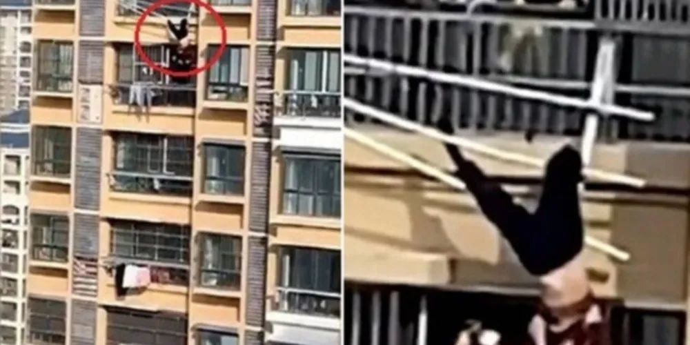 Mulher ficou pendurada pelas pernas após acidente