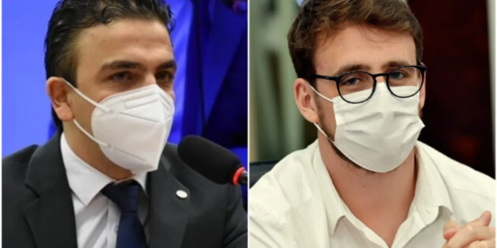 À esquerda o deputado Aliel Machado e à direita o vereador Geraldo Stocco.