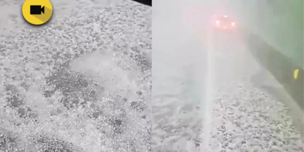 Acúmulo de gelo fez motoristas pararem veículos no acostamento.