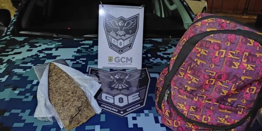 O suspeito conseguiu fugir, porém, abandonou a mochila com quase um quilo de maconha.