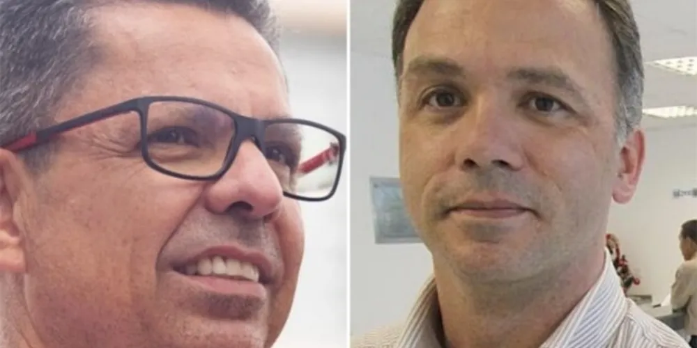 À esquerda Miguel Sanches Neto e à direita Everson Krum, candidatos a reitor da UEPG.