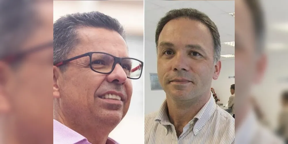 À esquerda Miguel Sanches Neto e à direita Everson Krum, candidatos a reitor da UEPG.