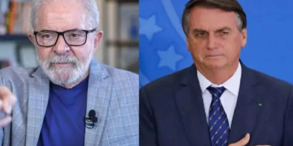 À esquerda Luiz Inácio Lula da Silva (PT) e à direita o atual presidente, Jair Messias Bolsonaro (PL).