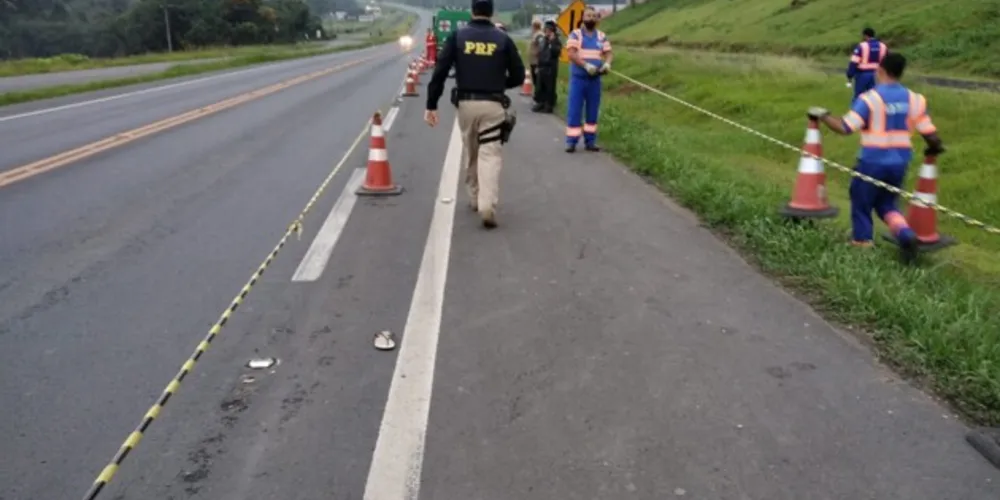 Atropelamento envolveu um caminhão Scania, com placas de Irati, no km 247 da BR-277