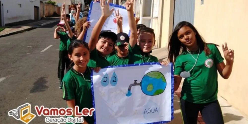 Turma promoveu campanha de conscientização do uso correto da água nos arredores da escola com base em videoaula do Vamos Ler e outras dinâmicas realizadas