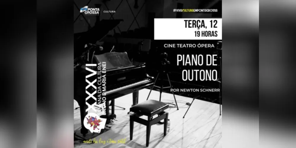 O Concerto Piano de Outono será a partir das 19h no auditório A do Cine-Teatro Ópera