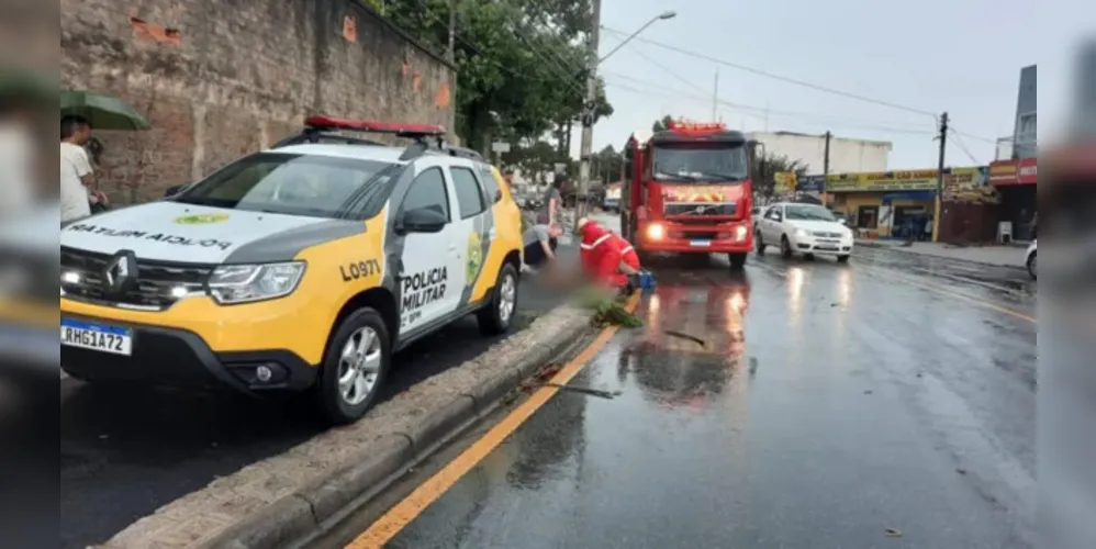 O cachorro arrastou o homem pelo pescoço para o meio da rua.