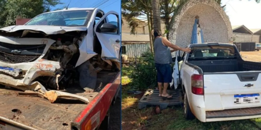 Imagem ilustrativa da imagem Carro bate em monumento e imagem de santa fica intacta